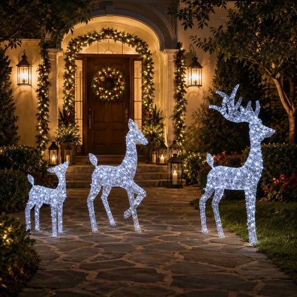 3 Piece LED Reindeer Family Christmas Outdoor Yard Xmas Decor Set White Stag Doe Fawn