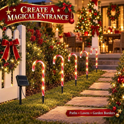 5 Solar Candy Cane Lights Outdoor Christmas Garden Pathway Stake Decorations LED