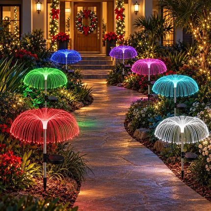 2PCS Solar Jellyfish Christmas Pathway Lights Colour Changing Garden Stake LED