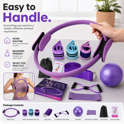 Yoga Fitness Set 11 Piece Purple Beginner Exercise Kit
