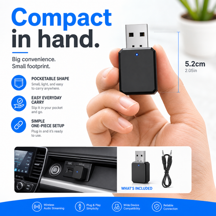 Bluetooth Audio Adapter USB 2 in 1 TX RX for Car Stereo AUX