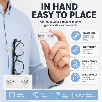 Magnetic Eyeglass Holder White Diamond Shirt Clip Accessory