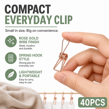 Clothes Peg Clips Rose Gold 40 Pack for Fairy Lights Camping Use