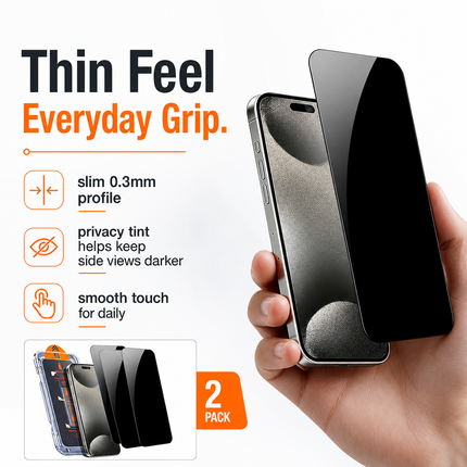 Privacy Tempered Glass Screen Protector for iPhone 15 2 Pack