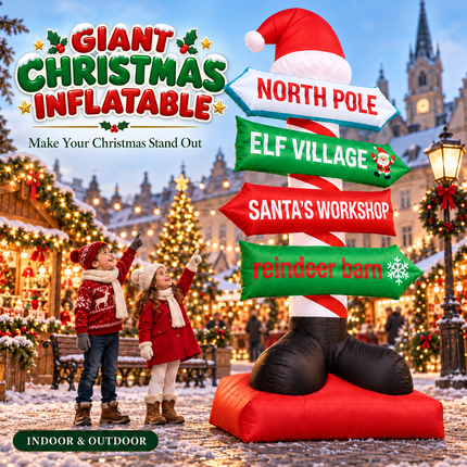 9FT Christmas Inflatable North Pole Sign Santa Hat Lighted Outdoor Yard Blow Up Decor