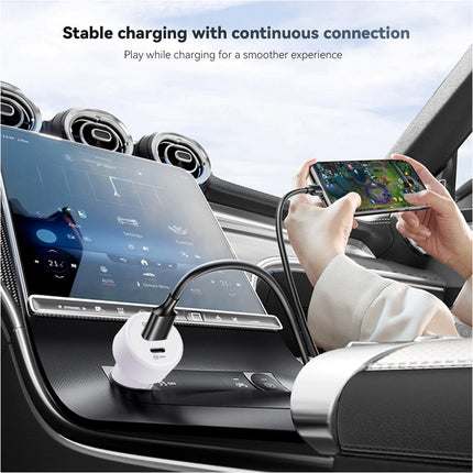 White 48W 2 Port Car Phone Charger Dual USB A C PD Metal 12V Cigarette iPhone Charging
