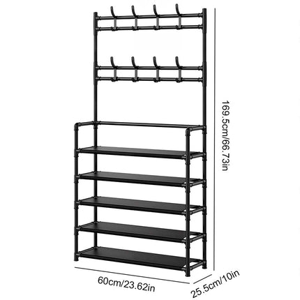 Shoe Rack Storage Cabinet Coat Hat Stand Metal Shelves 16 Pairs Black