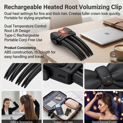 Electric Cordless Heated Hair Volume Clip - Root Clips for Curly Hair Volume Black