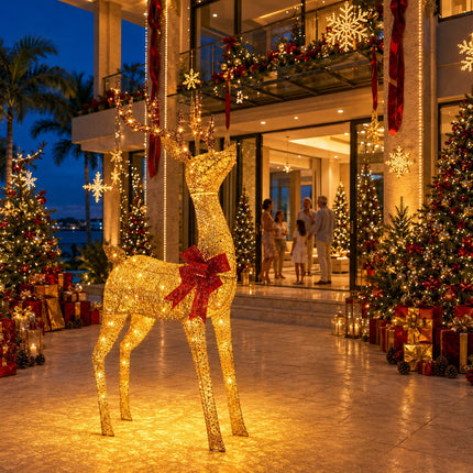 180cm Animated Solar Christmas Reindeer LED Light - Rotating Head, Iron Frame,Indoor & Outdoor