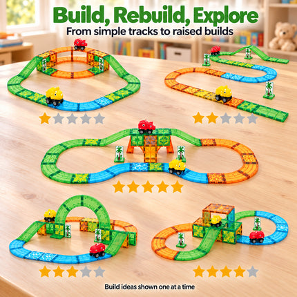60 Pcs Kids Magnetic Tiles Building Blocks Dinosaur Vehicles Toy Christmas Gift