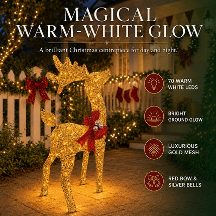 75cm Christmas Reindeer 70LED Warm White Solar Lights Iron Frame Outdoor Garden Xmas Decor
