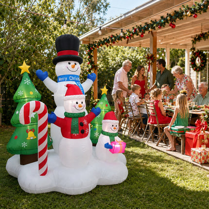 216cm LED Lights Christmas Inflatable Snowman Family with Trees Candy Cane Blow Up Xmas Decor
