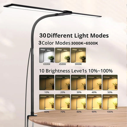 LED Desk Lamp with Clamp Extra Width Double Head Desk Lamp for Home Office