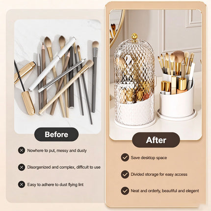 360° Rotating Makeup Brush Holder Cosmetic Organizer Storage Box with Lid