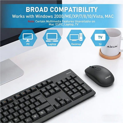 Aikun Bx2510 Wireless Keyboard and Mouse Combo Set 2.4G Cordless Optical for PC