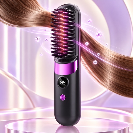 Cordless Hair Straightener Brush Purple Ionic Ceramic 4 Heat USB Rechargeable