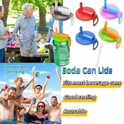 5PCS Beverage Drink Cans Soda Can Lids Covers Silicone Cover Straws Party Colors
