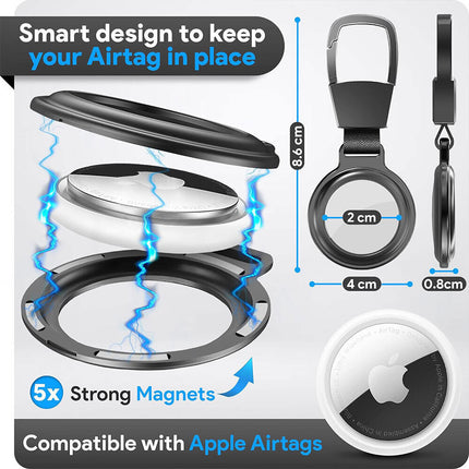 For Apple AirTag Heavy Duty Metal Magnetic Case Air Tag Shell Shockproof Cover Black