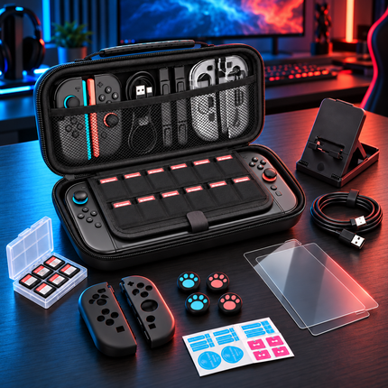 For Nintendo Switch 2 Carry Case Hard Shell Screen Protector Accessory Set Black