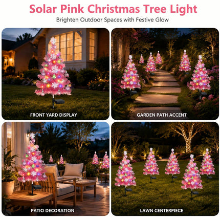 2PCS Pink Solar Christmas Tree Lights, Waterproof Solar Christmas Outdoor