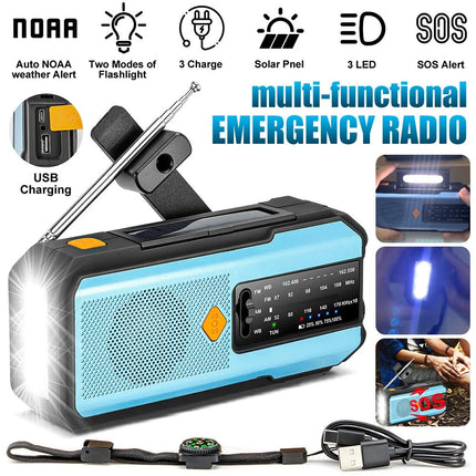 Hand Crank Dynamo Wind Up Solar Portable AM FM Radio USB Charger Light Torch