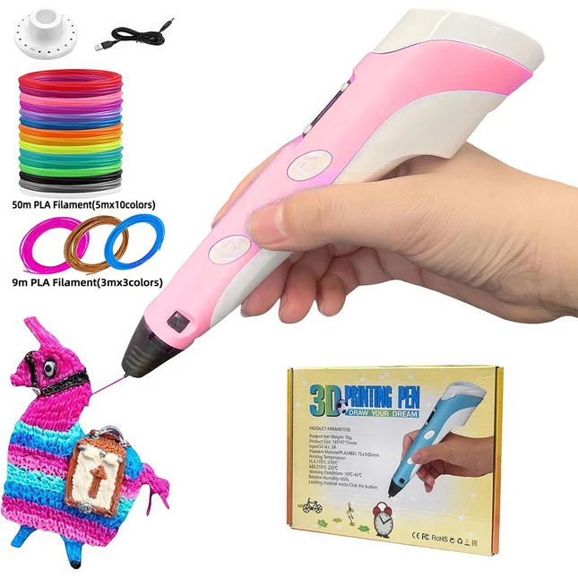 3D Drawing Pen Kit with 59m PLA Filament USB Creative Craft Tool Pink
