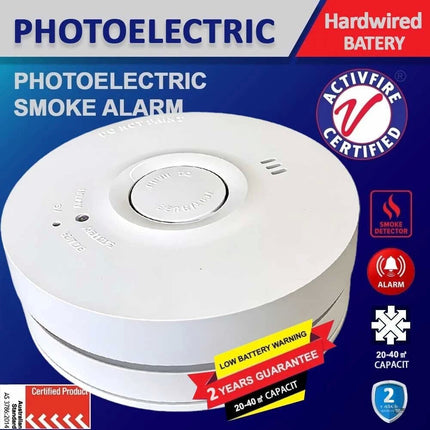 240V Smoke Alarm Photoelectric Activfire Certified Hard Wired With 9V Battery