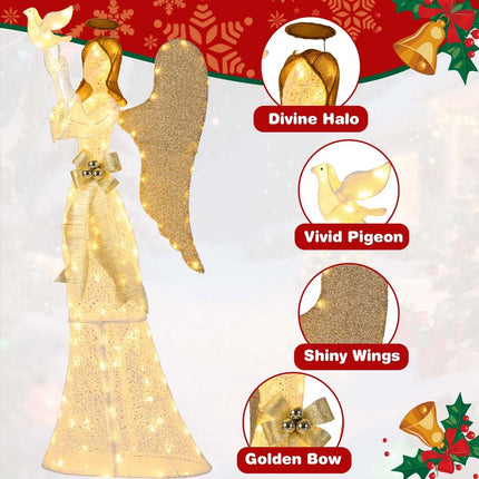 3D Lighted Angel Christmas Xmas Decoration 165cm Halo Angel w/ Pigeon&LED Lights