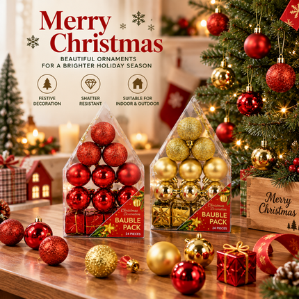 24Pcs Christmas Baubles Ornament Tree Balls Decor Xmas Wedding Party Decoration