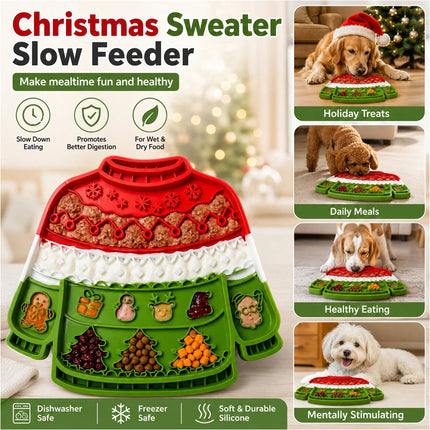 Christmas Silicone Dog Pet Lick Mat Pad Boredom Buster Slow Feeder Suction Cups