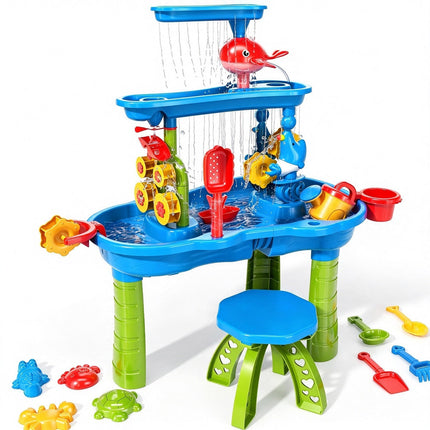 3-Tier Outdoor Sand & Water Activity Table, Beach Table Toys for Home Patio Gift