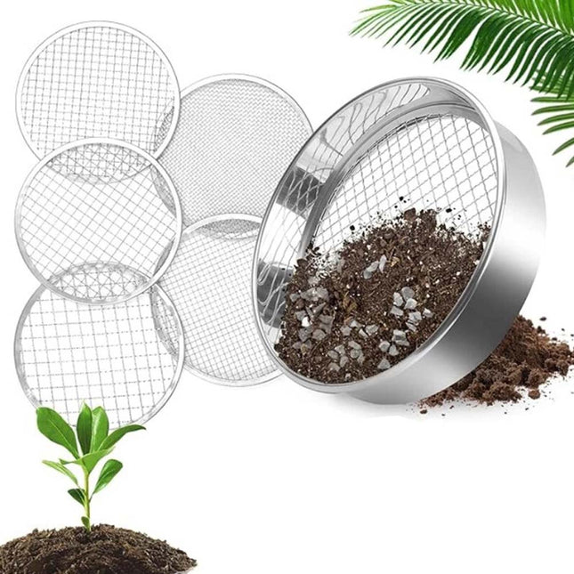 Stainless Steel Garden Potting Bonsai Compost Soil Sieve Set with 5 Mesh Sizes