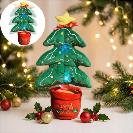 Electric Swinging Christmas Tree LED Light Plush Cartoon Holiday Tabletop Decor