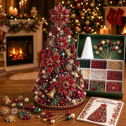 Handmade DIY Beaded Poinsettia Material Pack Festive Tabletop Decor