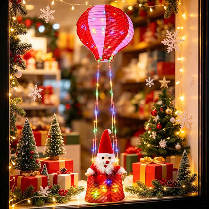 100cm Christmas Santa Claus Hot Air Balloon Lantern,Xmas Decoration Light String Red Light