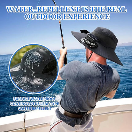 Fishing Sun Hat with 2 Solar Fan Wide Brim Outdoor Breathable Summer Travel Hot    （Dark Gray】2*Fan+Hat）