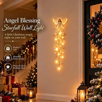 Angel Blessing Wall Light, Starglow Cascading Christmas Angel with Glowing Stars