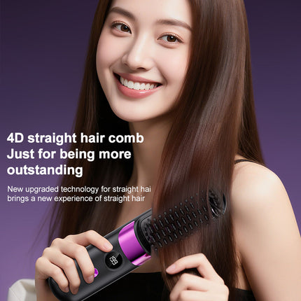 Cordless Mini Hair Straightening & Curling Brush with Negative Ions - USB Rechargeable Portable Styling Comb