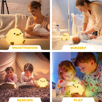 Cute Duck Shape Silicone LED Night Light, Dimmable Rechargeable Touch Lamp