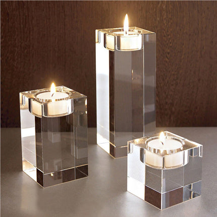 Modern Crystal Glass Cube Candle Holder Tealight Romantic Wedding Christmas Déco 3 Size/Set