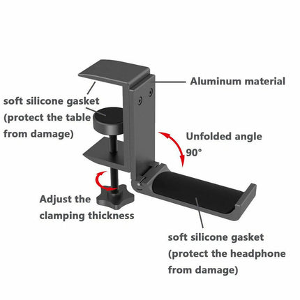 Headset Hanger Headphone Hook Holder Desk Mount Stand with Foldable Clamp