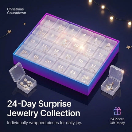 Christmas Advent Calendar 24 Days Countdown Ring Necklace Earrings Bracelet Set
