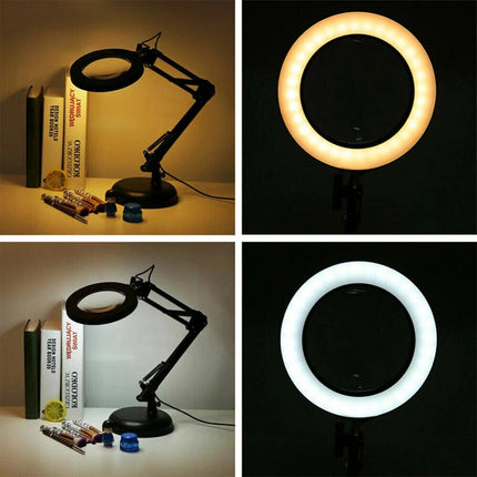 10X Magnifying Glass Desk Light Magnifier LED Lamp Reading Lamp With Base& Clamp