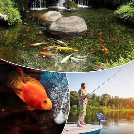 Black Solar Powered Oxygenator Air Pump Fish Pond Pool Water Oxygen Aerator Outdoor