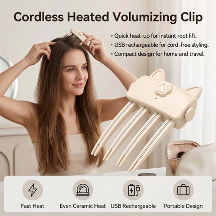 Electric Cordless Heated Hair Volume Clip- Root Clips for Curly Hair Volume Beige