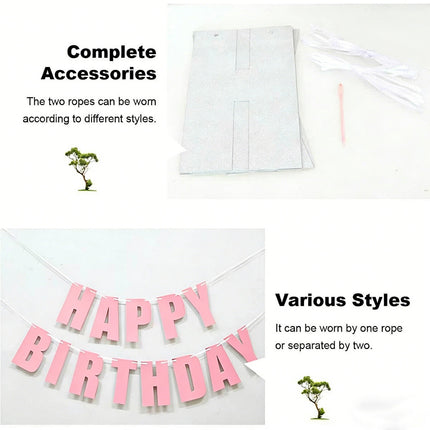 3 Pcs Happy Birthday Party Banner Flag Hanging Decoration Bunting Garland Pink