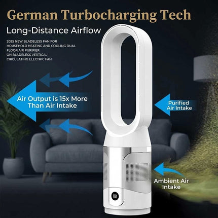 White 2-in-1 Cooling & Heating Bladeless Tower Fan with Remote