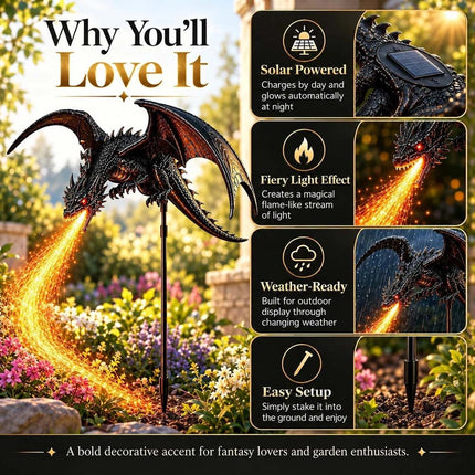 Solar Dragon Fire Garden Light Stake with Glowing Fiber-Optic Flamese Decor