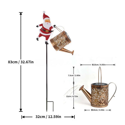 Santa Solar Watering Can Lights Outdoor Christmas Waterproof Metal Garden Decor Warm