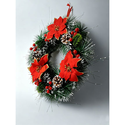 31cm 12" Christmas Wreath Door Garland w Pinecone Red Berry Xmas Wall Tree Décor Red Flowers